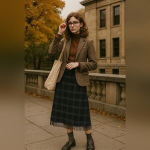 August Max Woman Vintage Plaid Wool Fringe Skirt Size 14W